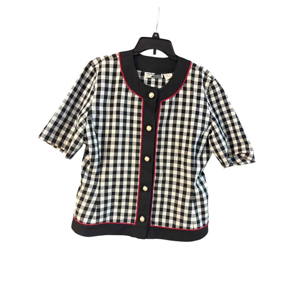 Sunshine Starshine Vintage Gingham Short Sleeve Jacket Black White Red Size 14